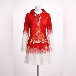 Festive Red and White Hooded Dress Size L